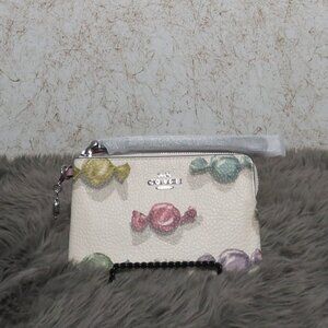 Coach Corner Zip Wristlet with Candy Print and Charm (Chalk)